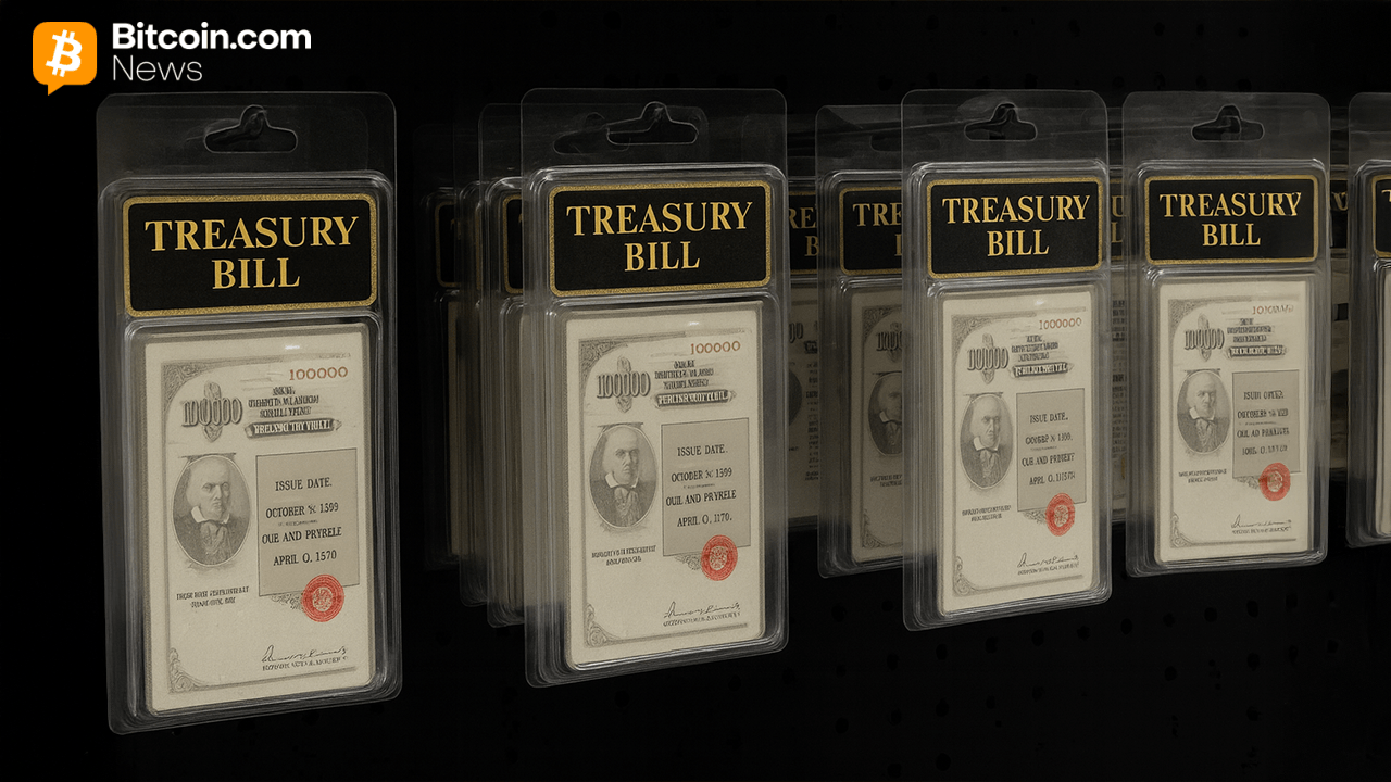 Vibrant infographic chart comparing Ondo OUSG and Franklin BENJI tokenized T-Bill TVL growth exceeding $10B with BlackRock Fidelity institutional logos