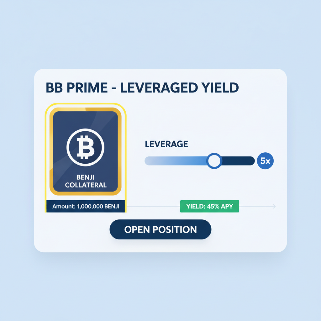 opening leveraged yield position on BB Prime, leverage slider, BENJI collateral highlighted